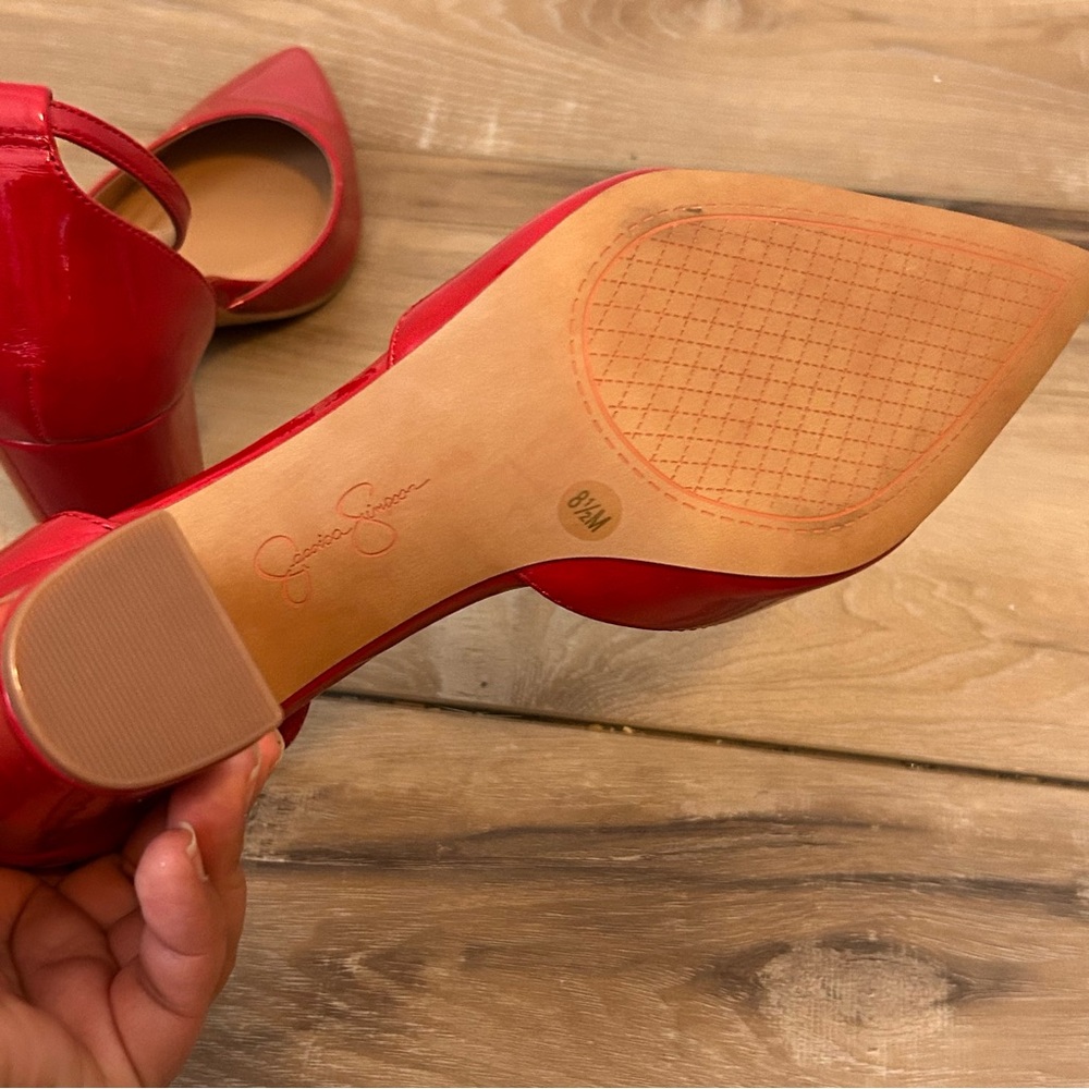 Jessica Simpson Red Patent Strap 3.5 inch Heels - Picture 4 of 9